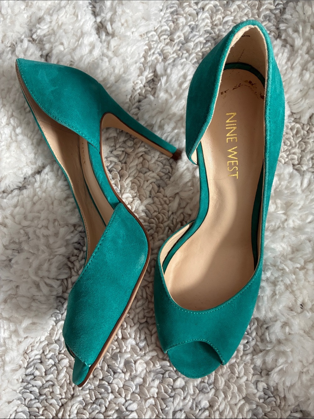 Nine West Size 6M 3.5” Peep-Toe Suede Heels - Turquoise